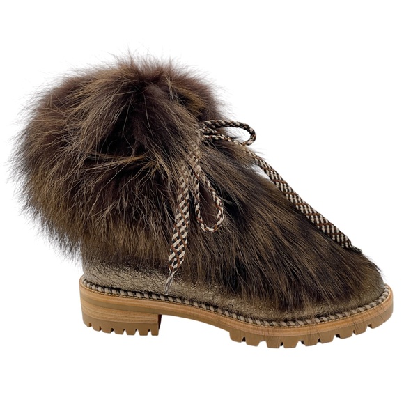 CHRISTIAN LOUBOUTIN BRONZE METALLIC / BROWN FANNY FLAT ROCHE FUR SPECCHIO LEATHE - Picture 2 of 8